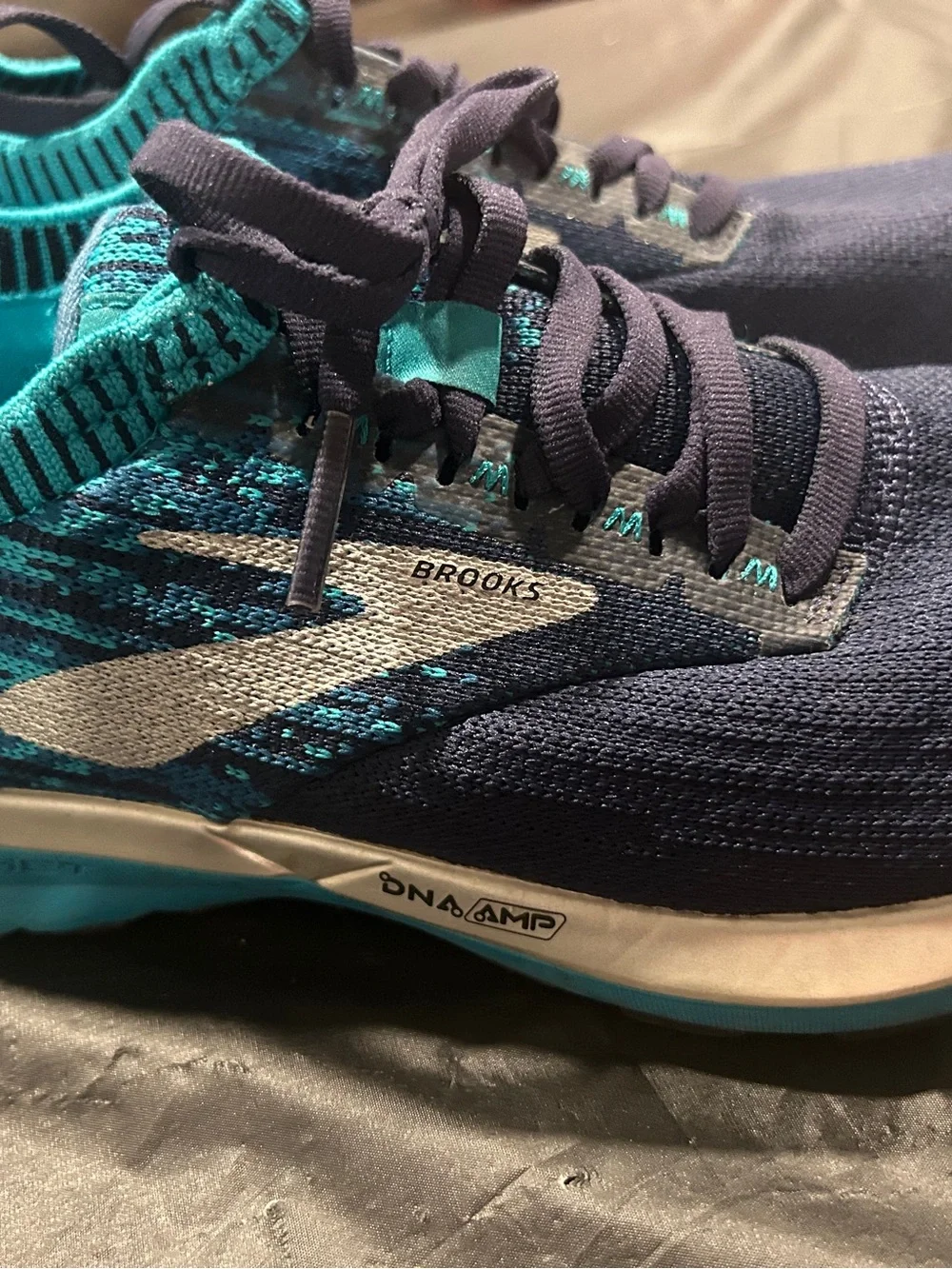 Brooks Navy and Teal Knit Running Sneakers